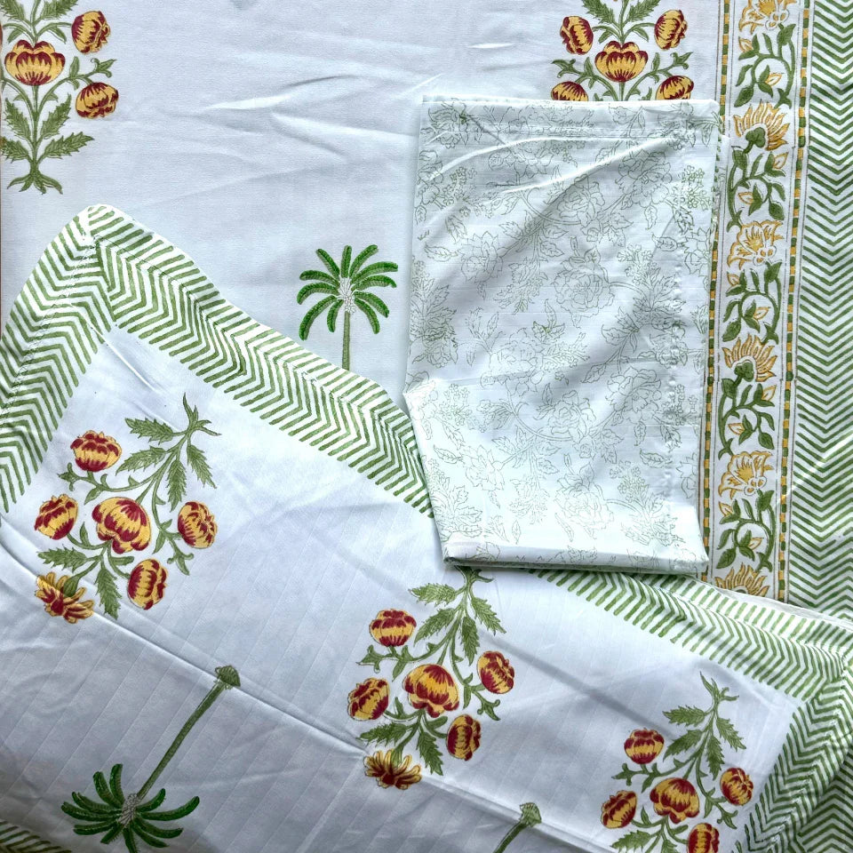 Orange Wrap Handblock Bedsheet Set