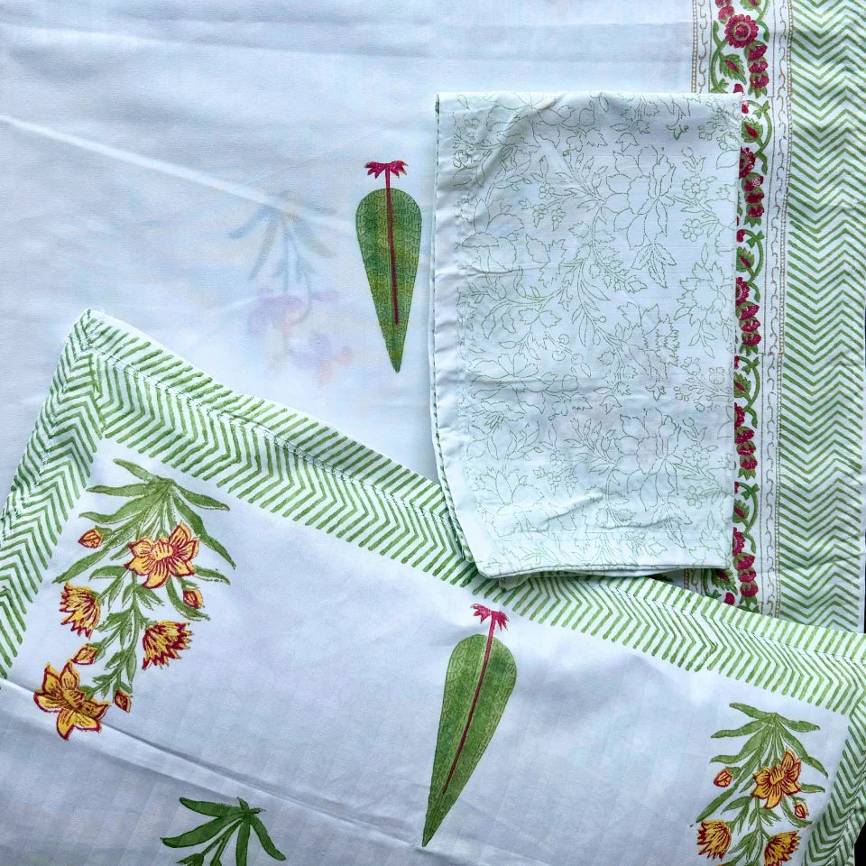 Florial Touch Handblock Bedsheet Set