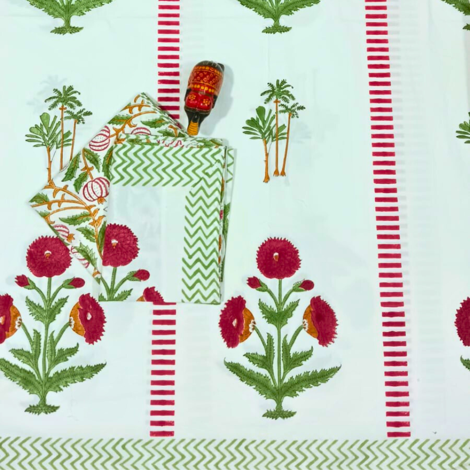 Peach Bloom Handblock Bedsheet Set