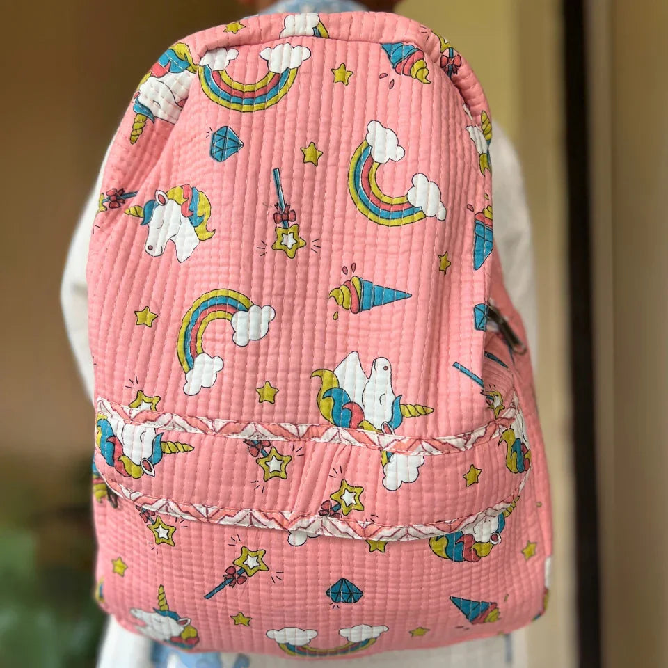 Peach Unicorn Cotton Kids Backpack