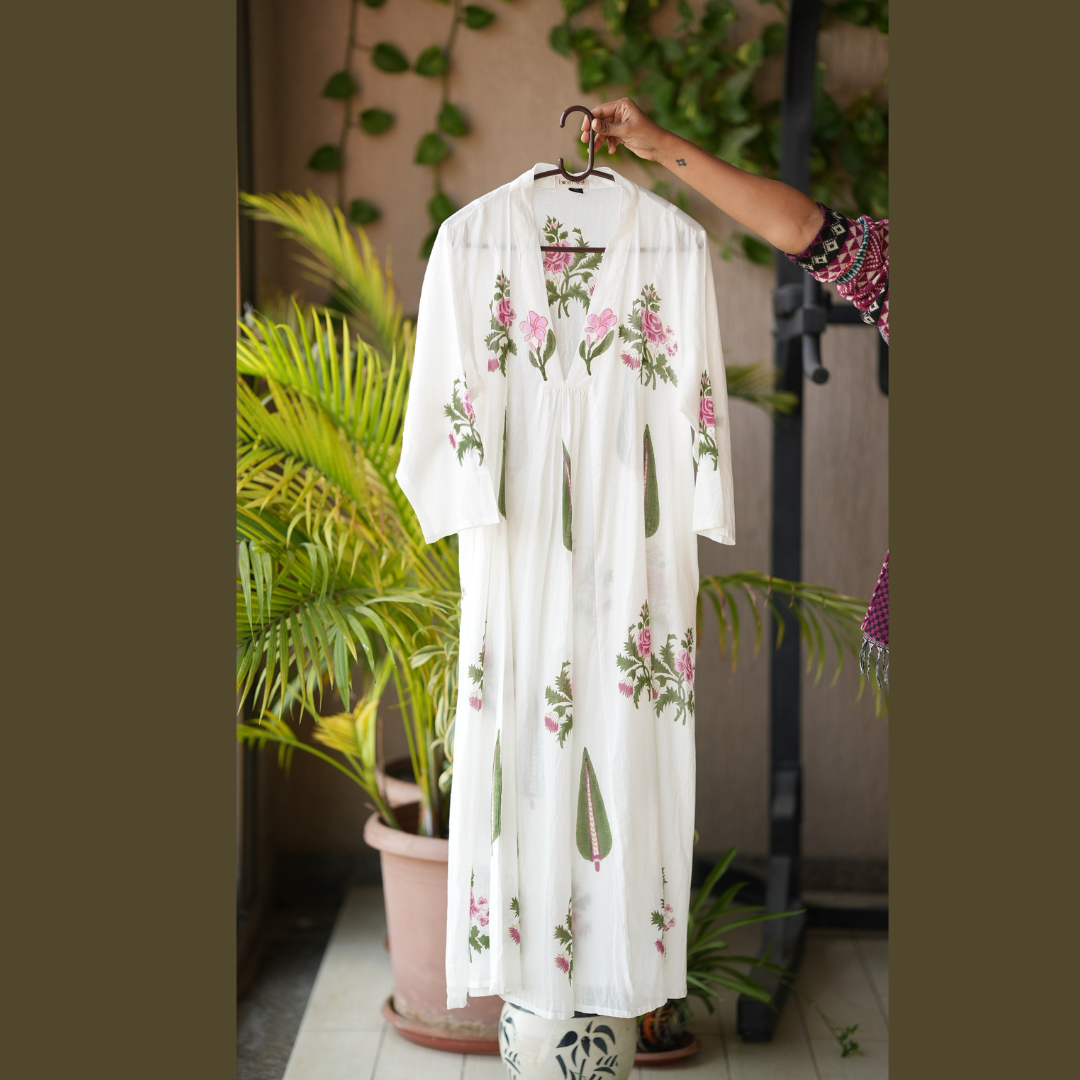 Pink Peony Vine Kurta