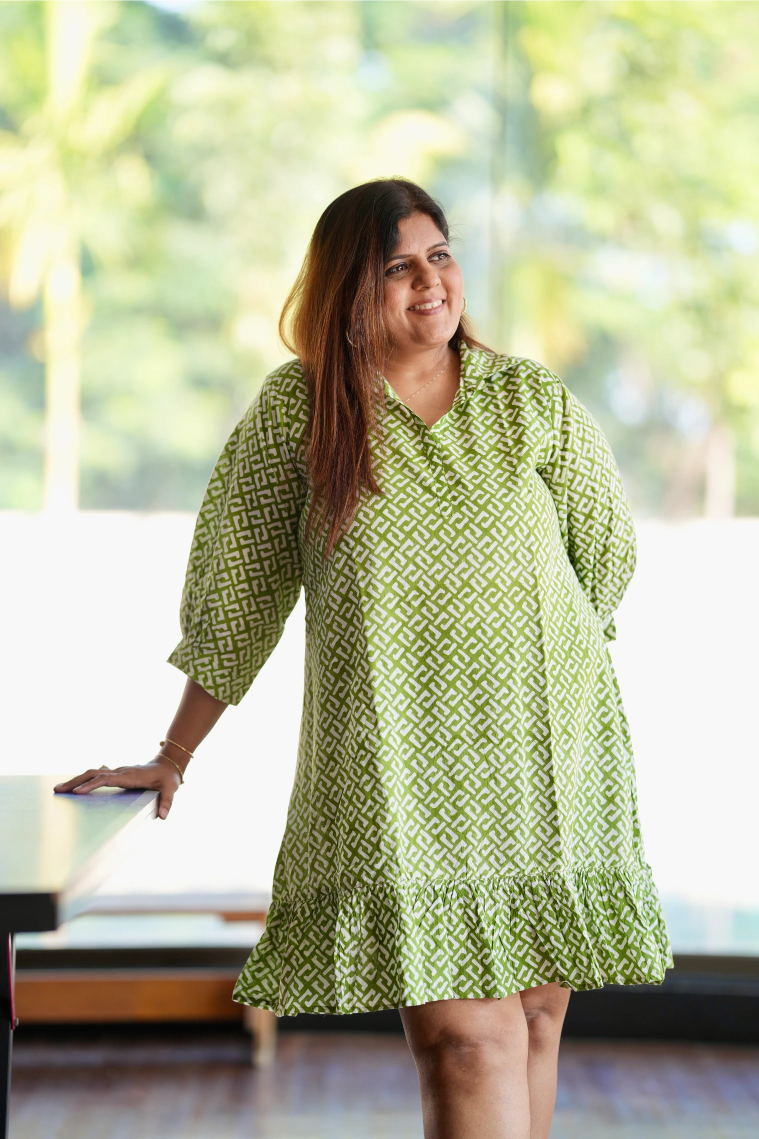 Green Handblock Printed Cotton Casual Dress