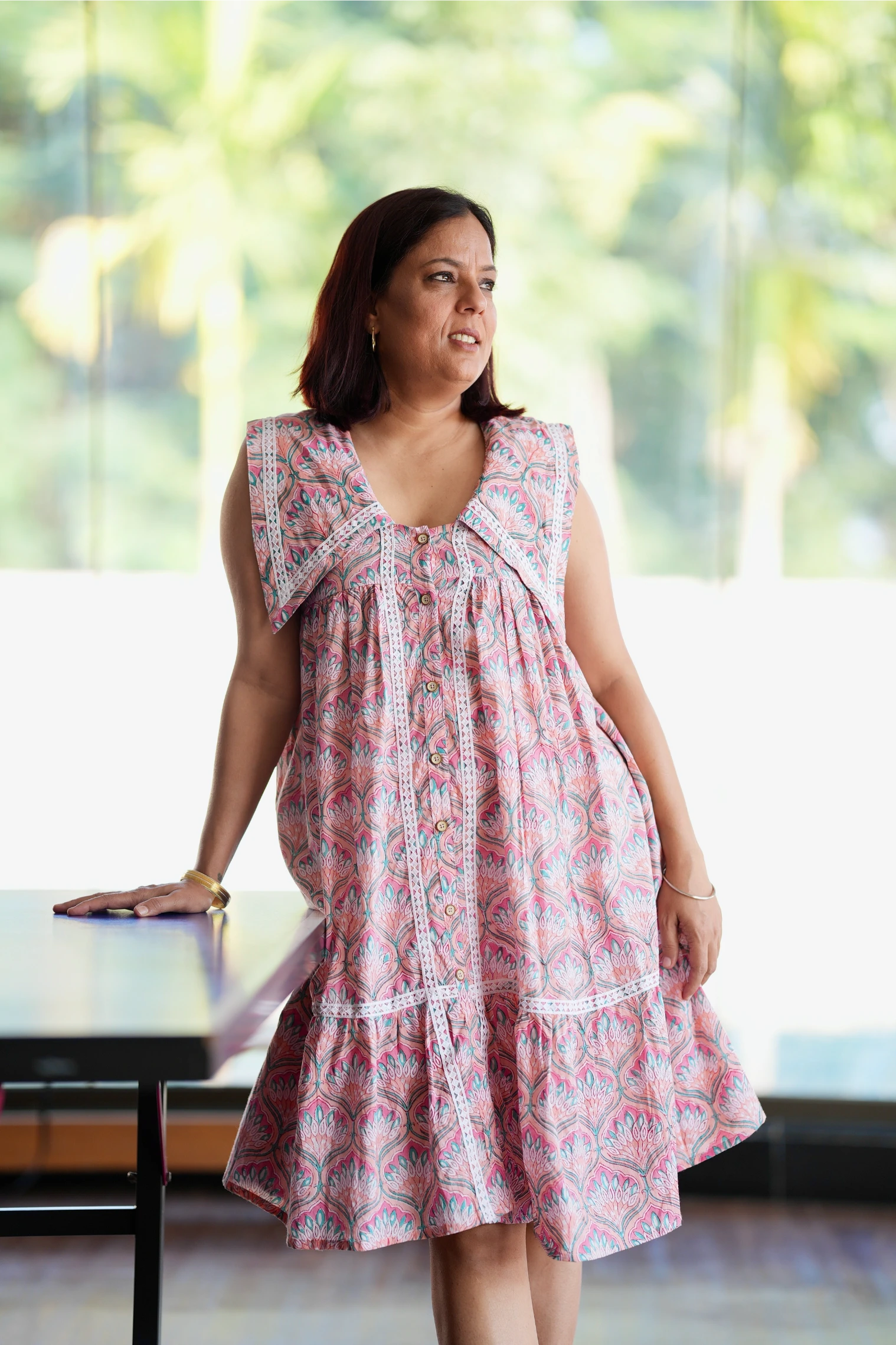 Pink Hand Block Printed Cotton Sleeveless Summer Dress