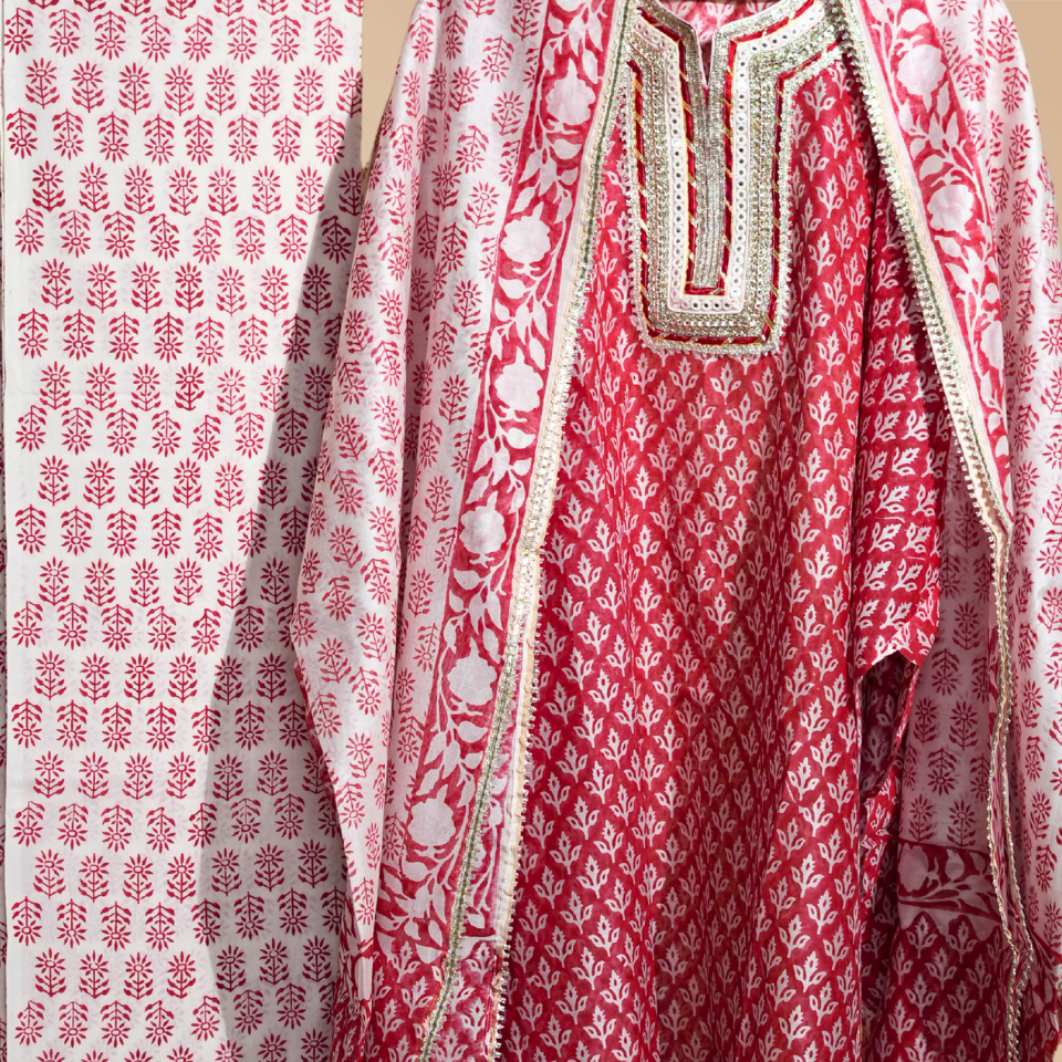 Heer Scarlet Charm Chanderi Suit Set