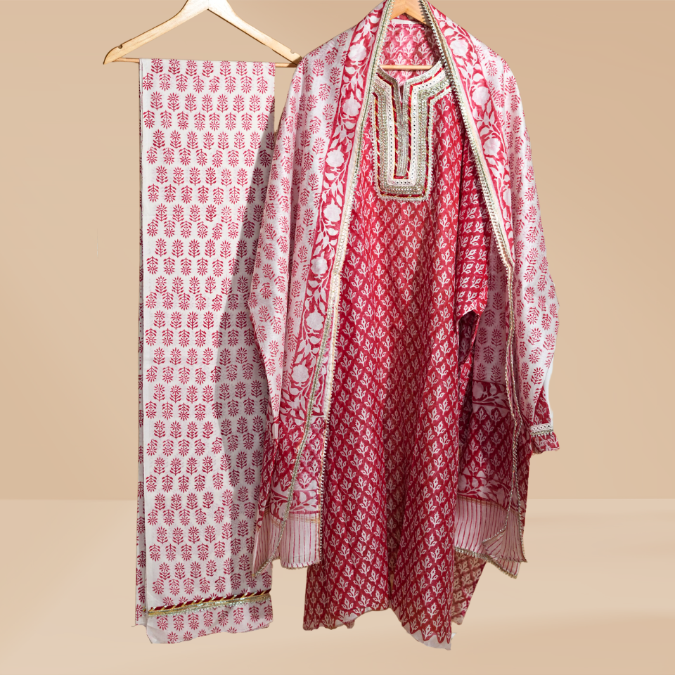 Heer Scarlet Charm Chanderi Suit Set