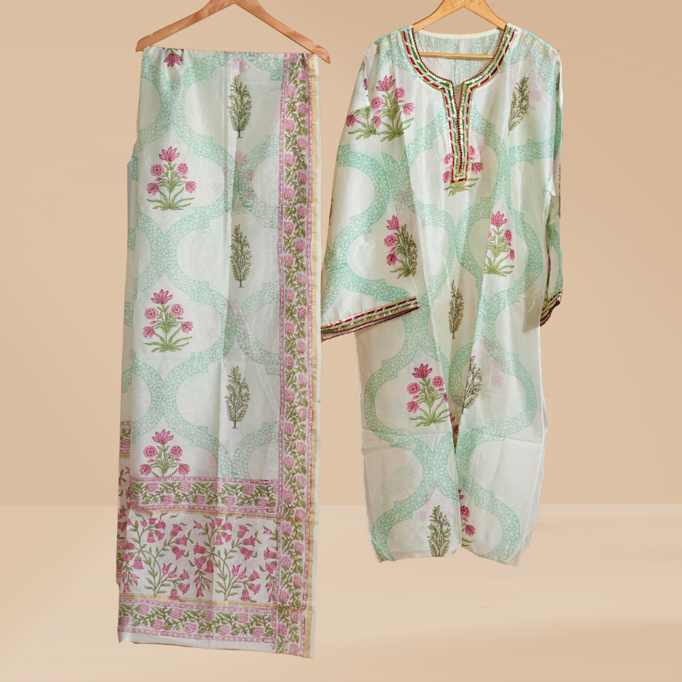 Inaaya Pastel Garden Chanderi Suit Set