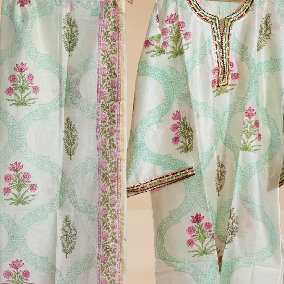 Inaaya Pastel Garden Chanderi Suit Set