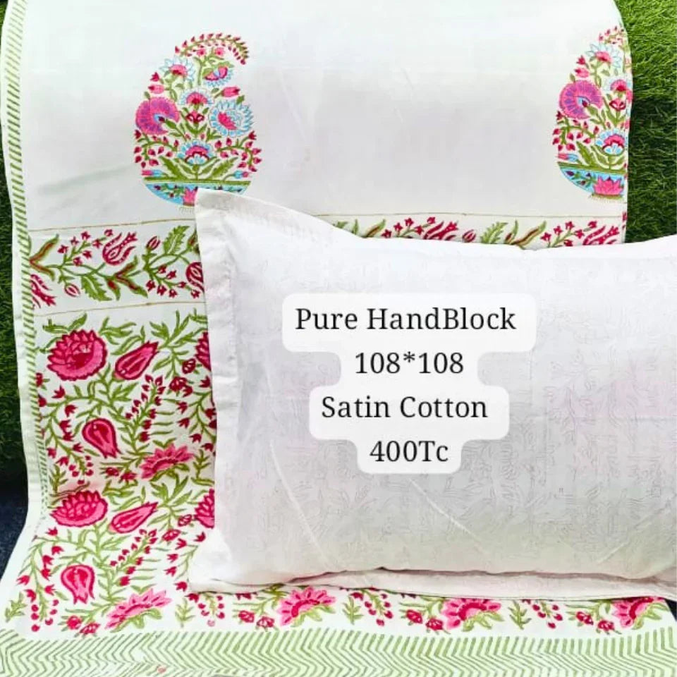 Pink Touch Handblock Bedsheet Set