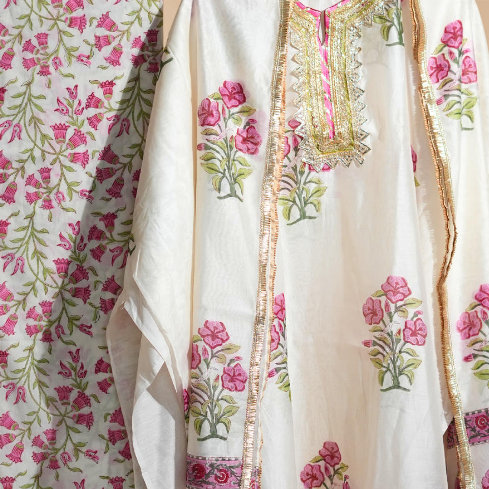 Mira Blossom Ivory Chanderi Suit Set
