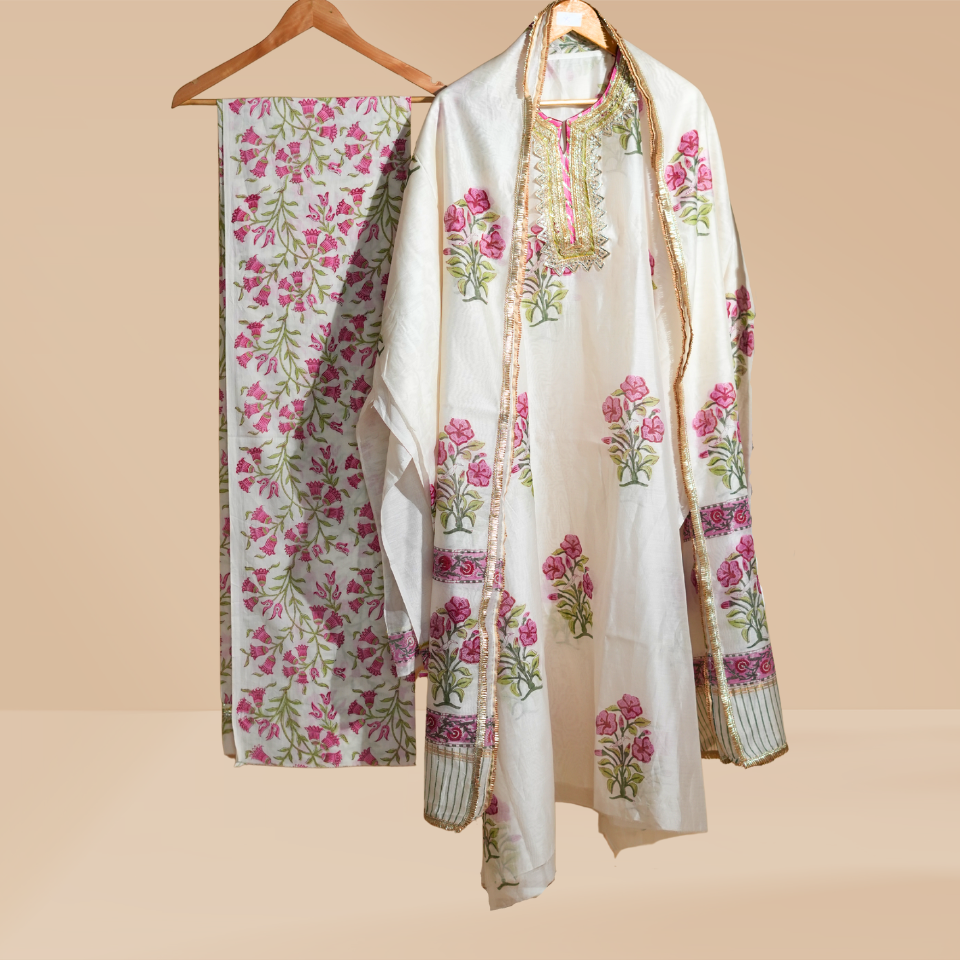 Mira Blossom Ivory Chanderi Suit Set