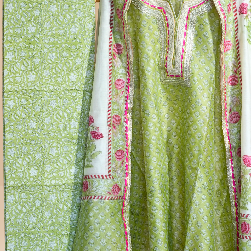 Vasudha Green Bloom Chanderi Suit Set