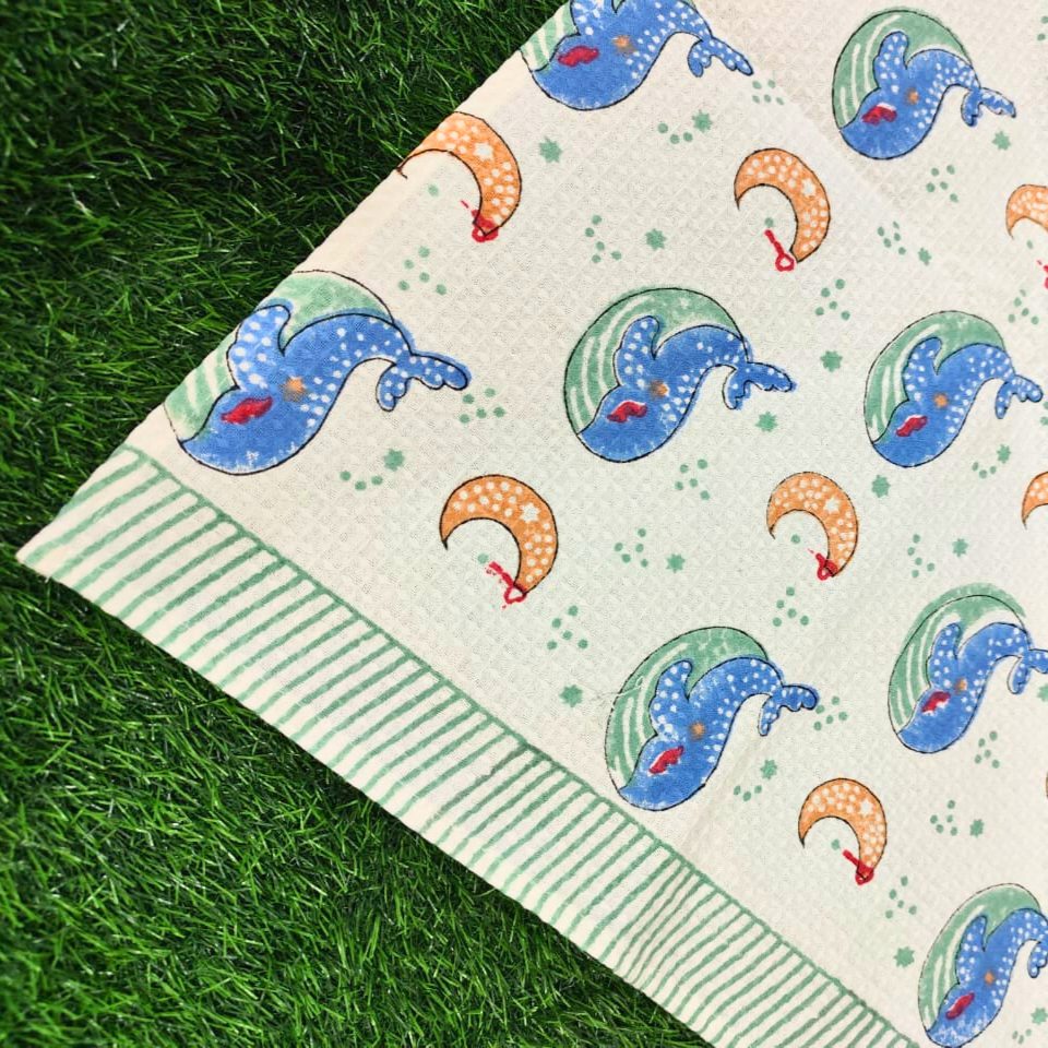 Dolphin and Moon Cotton Waffel Towel